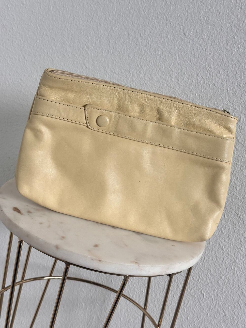 Vintage TONI Genuine Leather Butter Yellow Organizer Clutch Wristlet Bag